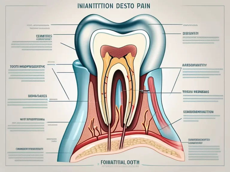 An anatomical diagram of a human tooth with highlighted areas indicating different types of tooth pain